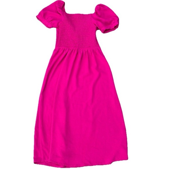 Monteau Los Angeles Pink Midi Square Neck, Puff Sleeved, Front Slit Dress Sz Lg - Picture 6 of 15